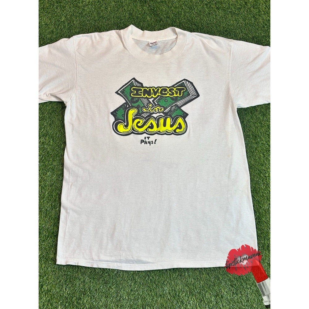 Vintage Invest In‎ Jesus It Pays T-Shirt Men Large Rare Single Stitch 90s